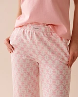 Pink Geometric Print Cotton Straight Leg Capris