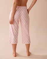 Pink Geometric Print Cotton Straight Leg Capris