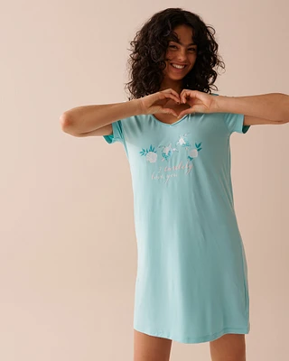 Chemise de nuit manches courtes ultra douce à imprimé tortue