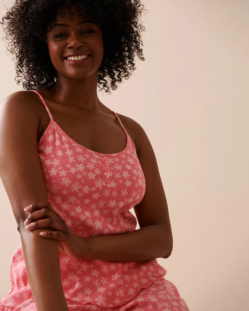 Camisole côtelée bordures frisons