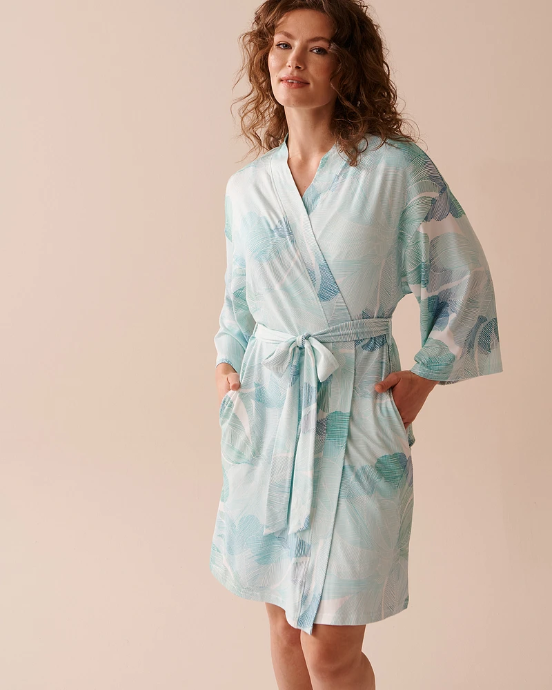 Kimono ultra doux à imprimé floral abstrait