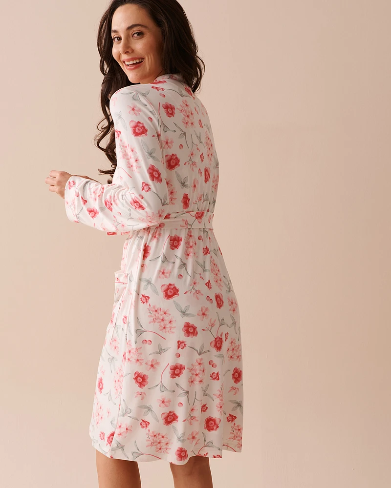 Kimono ultra doux à fleurs roses