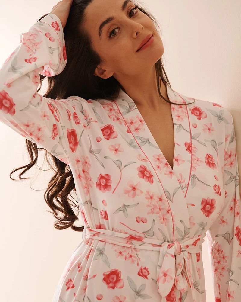 Kimono ultra doux à fleurs roses
