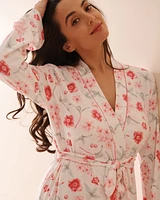 Kimono ultra doux à fleurs roses
