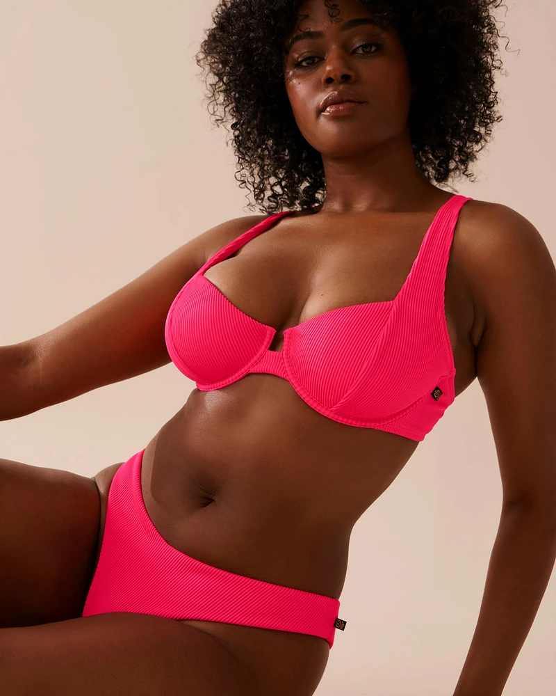 Haut de bikini plongeant texturé ROSE ÉLECTRIQUE