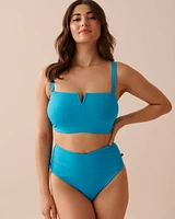 Haut de bikini bandeau armature en V texturé BLEU OCÉAN