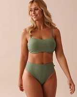 TROPICAL GREEN Textured D Cup Bandeau Bikini Top