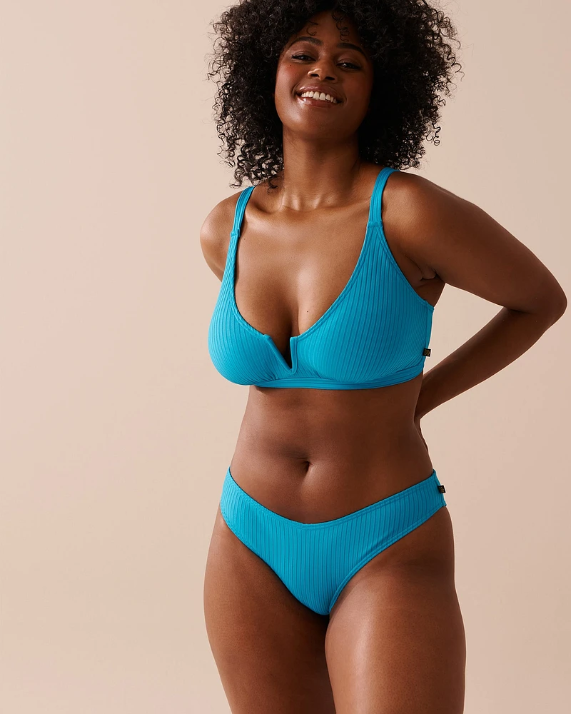 Haut de bikini bralette armature en V texturé bonnet D BLEU OCÉAN