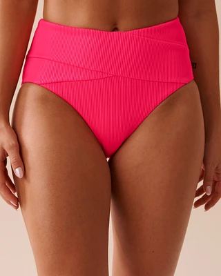 Bas de bikini taille haute texturé ROSE ÉLECTRIQUE