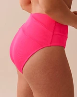 Bas de bikini taille haute texturé ROSE ÉLECTRIQUE