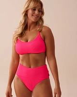 Bas de bikini taille haute texturé ROSE ÉLECTRIQUE