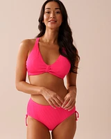 PINK PUNCH Textured Mid Waist Side Tie Bikini Bottom