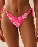 TROPICAL PINK Textured Side Tie V-cut Brazilian Bikini Bottom