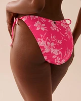 TROPICAL PINK Textured Side Tie V-cut Brazilian Bikini Bottom