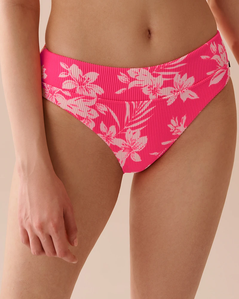 Bas de bikini brésilien texturé à coupe échancrée ROSE TROPICAL