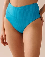 Bas de bikini taille haute texturé BLEU OCÉAN