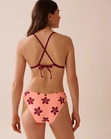 CORAL RED FLORAL Triangle Bikini Top