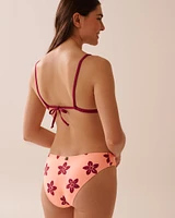 CORAL RED FLORAL Triangle Bikini Top