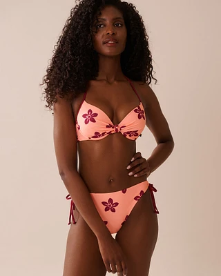 CORAL RED FLORAL Push-up Bikini Top