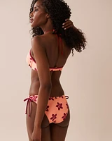 CORAL RED FLORAL Push-up Bikini Top