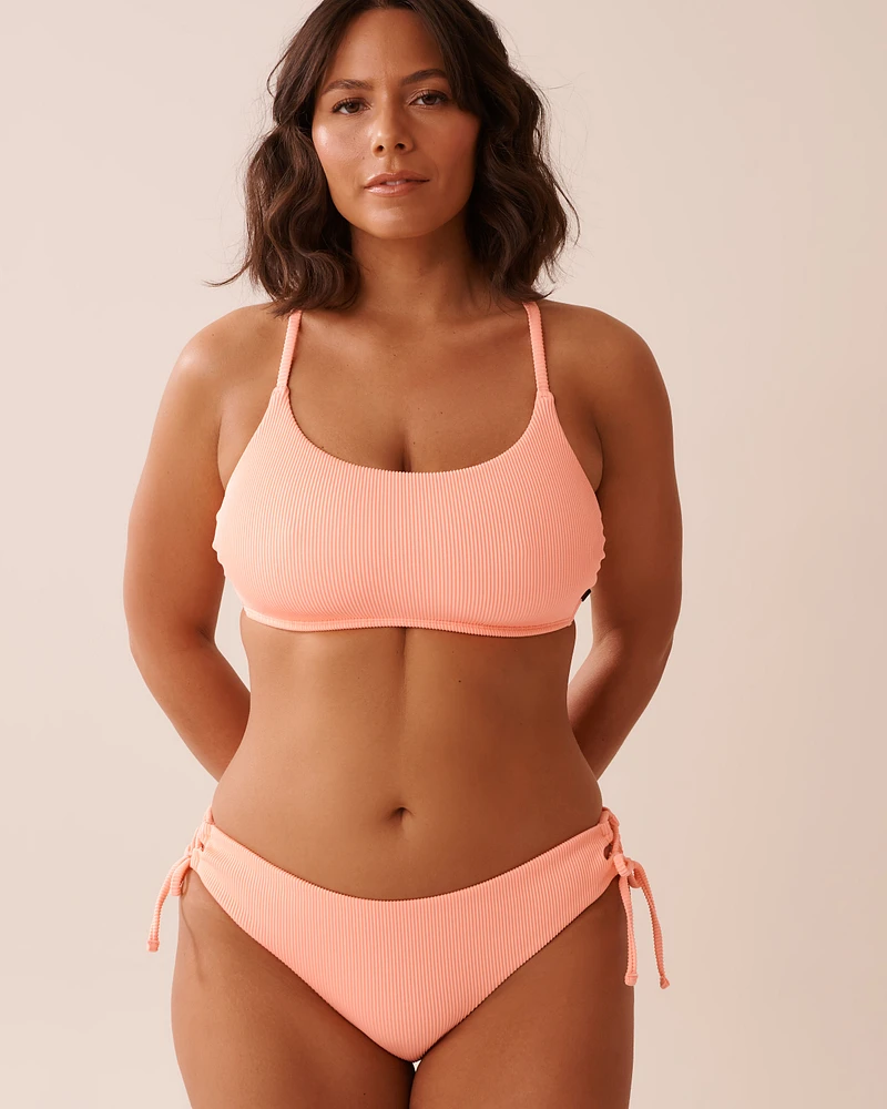 CORAL PINK Ribbed Bralette Bikini Top