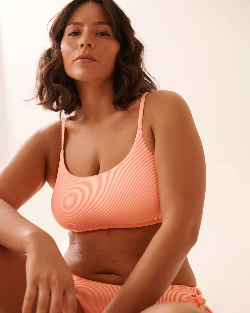 CORAL PINK Ribbed Bralette Bikini Top