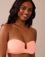 CORAL PINK Ribbed U-Wire Bandeau Bikini Top