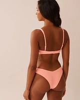 CORAL PINK Ribbed Plunge Bikini Top