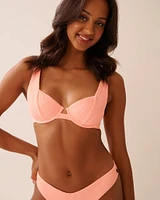 CORAL PINK Ribbed Plunge Bikini Top