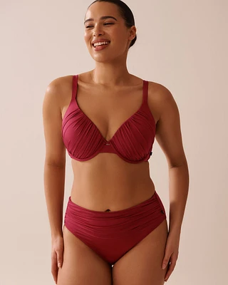 DEEP RED Pleated D Cup Plunge Bikini Top
