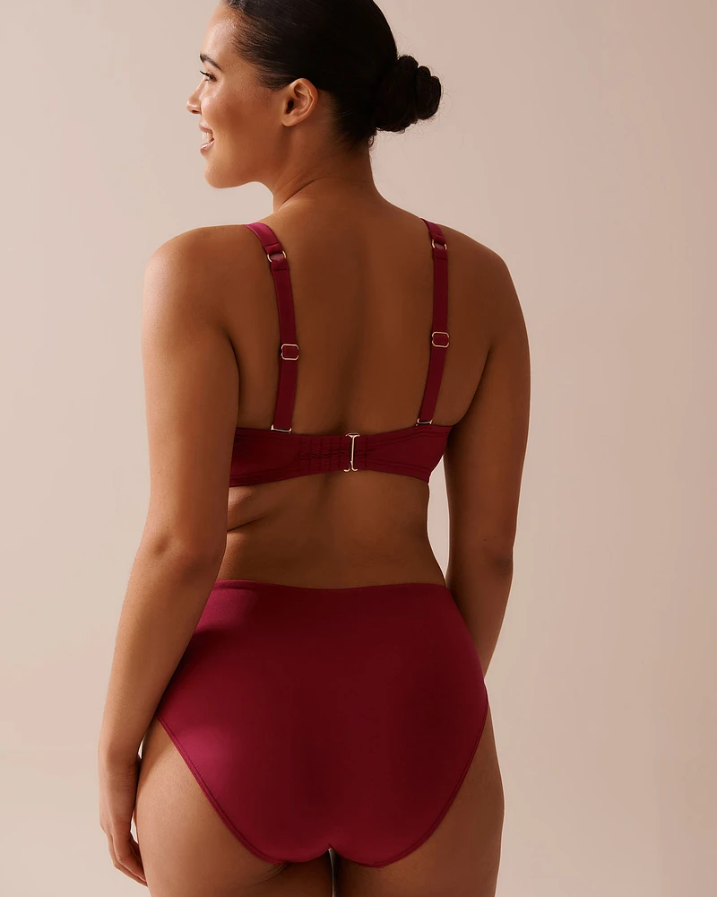 DEEP RED Pleated D Cup Plunge Bikini Top