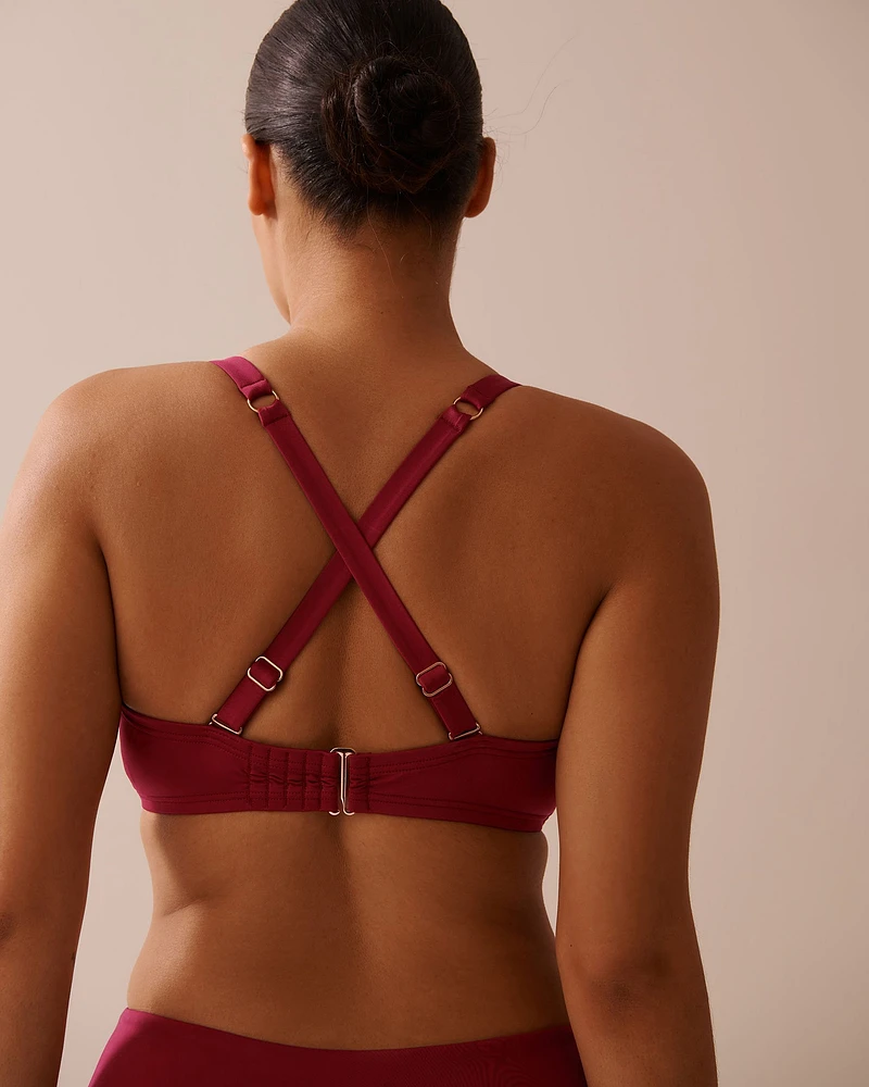 DEEP RED Pleated D Cup Plunge Bikini Top