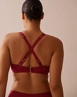 DEEP RED Pleated D Cup Plunge Bikini Top