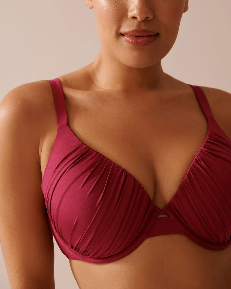 DEEP RED Pleated D Cup Plunge Bikini Top