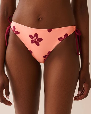 CORAL RED FLORAL Side Tie Brazilian Bikini Bottom