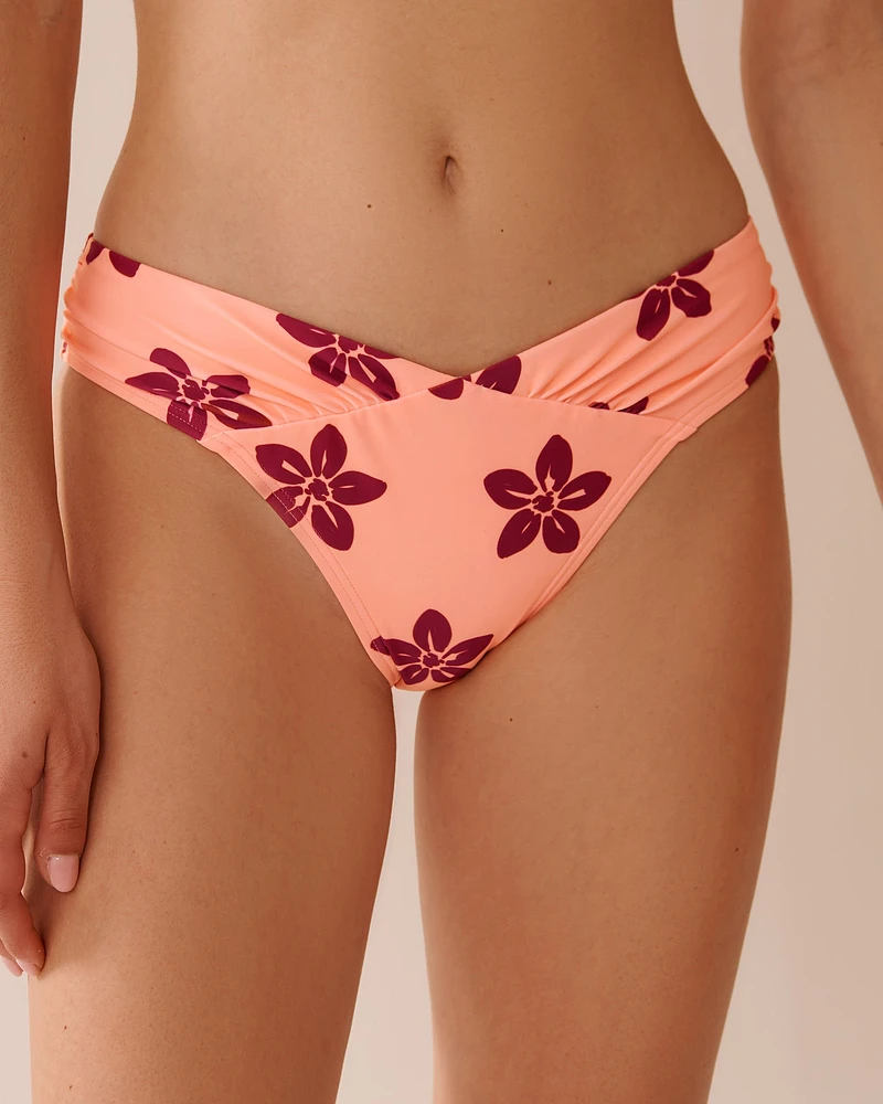CORAL RED FLORAL V-cut Cheeky Bikini Bottom