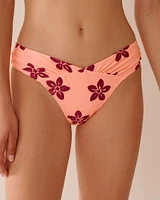 CORAL RED FLORAL V-cut Cheeky Bikini Bottom