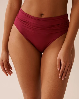 DEEP RED Draped Mid Waist Bikini Bottom