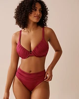 DEEP RED Draped Mid Waist Bikini Bottom