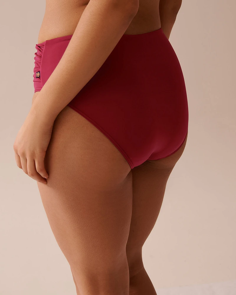 DEEP RED Draped Mid Waist Bikini Bottom