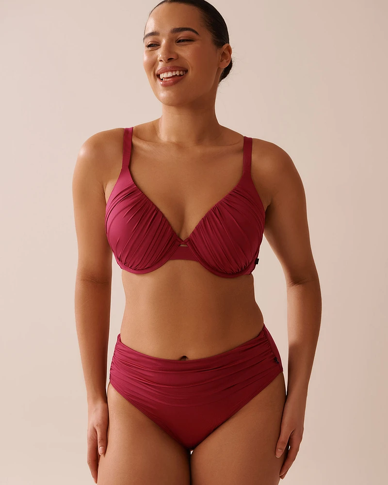 DEEP RED Draped Mid Waist Bikini Bottom