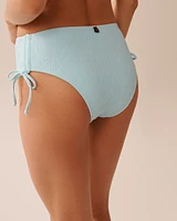 BABY BLUE Textured Side Tie Cheeky Bikini Bottom