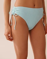 BABY BLUE Textured Side Tie Cheeky Bikini Bottom