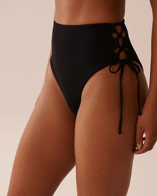 SOLID Textured High Waist Cheeky Bikini Bottom
