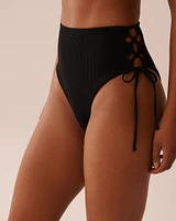 SOLID Textured High Waist Cheeky Bikini Bottom