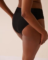 SOLID Textured Mid Waist Brazilian Bikini Bottom