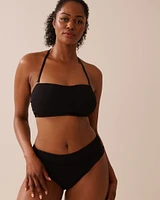 SOLID Textured Mid Waist Brazilian Bikini Bottom