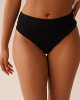 SOLID Textured Mid Waist Brazilian Bikini Bottom