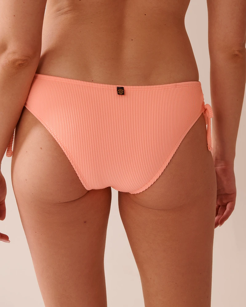 CORAL PINK Ribbed Side Tie Cheeky Bikini Bottom