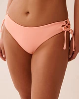 CORAL PINK Ribbed Side Tie Cheeky Bikini Bottom